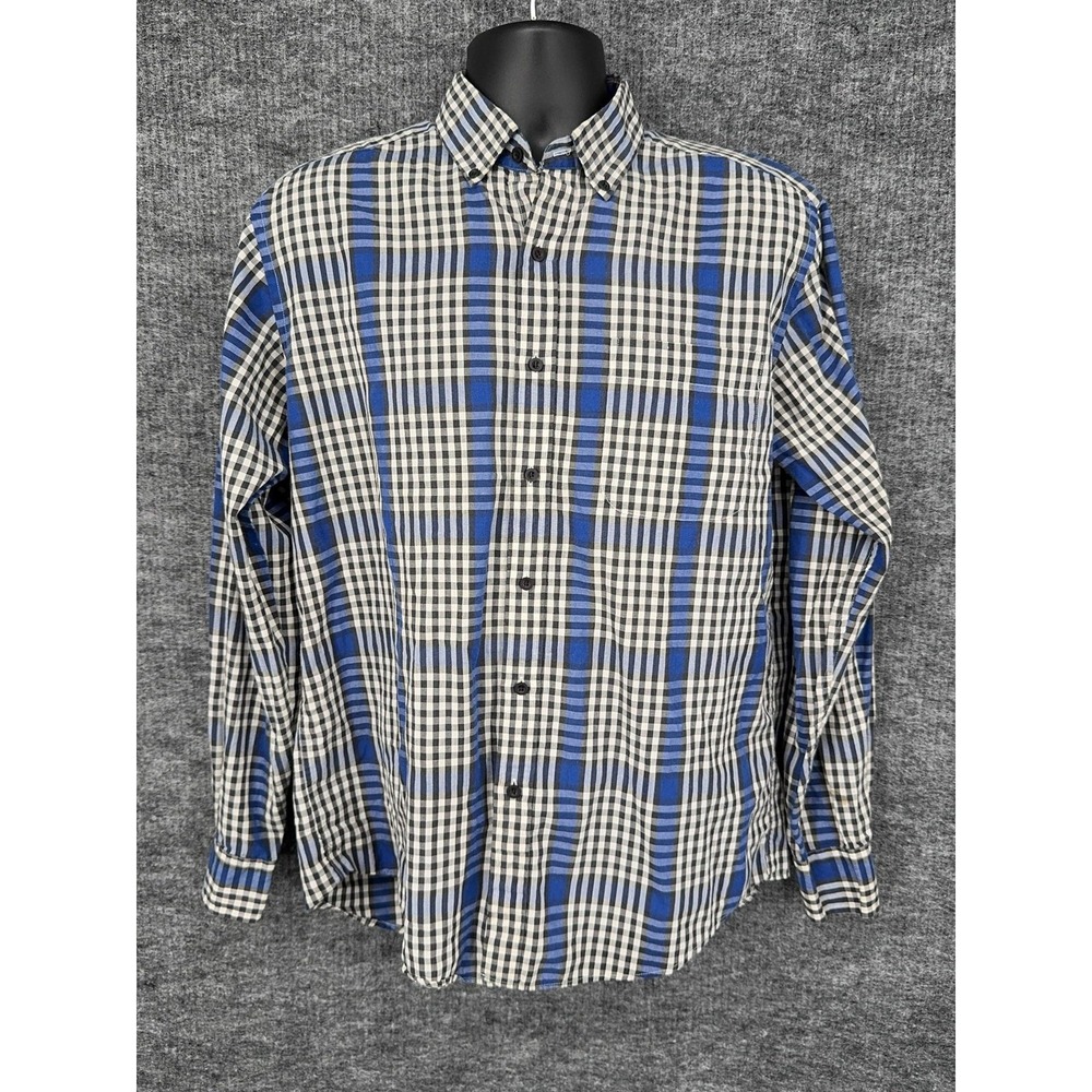 Yves Saint Laurent Shirt Mens L Blue Plaid Cotton Long Sleeve Button Down